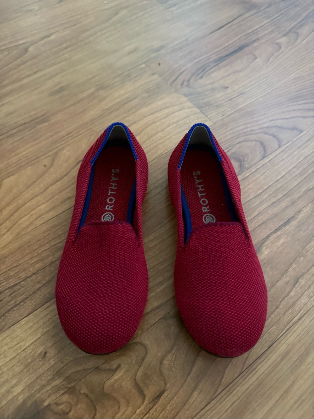 Rothy's For Girls The Loafer Red Flats With Cobalt Trim Slip-On Shoes Size 12